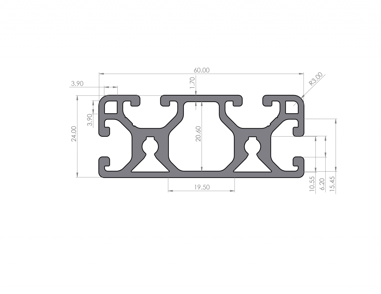 Aluminum profile 24x60 Groove 6 I-type Lightweight